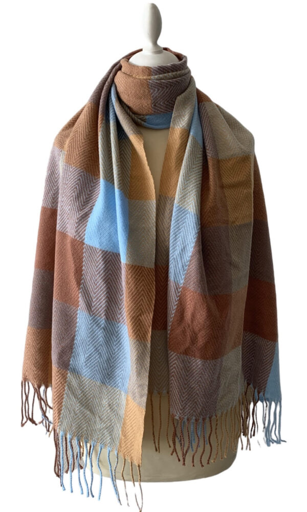 sjaal blok bruin/licht blauw